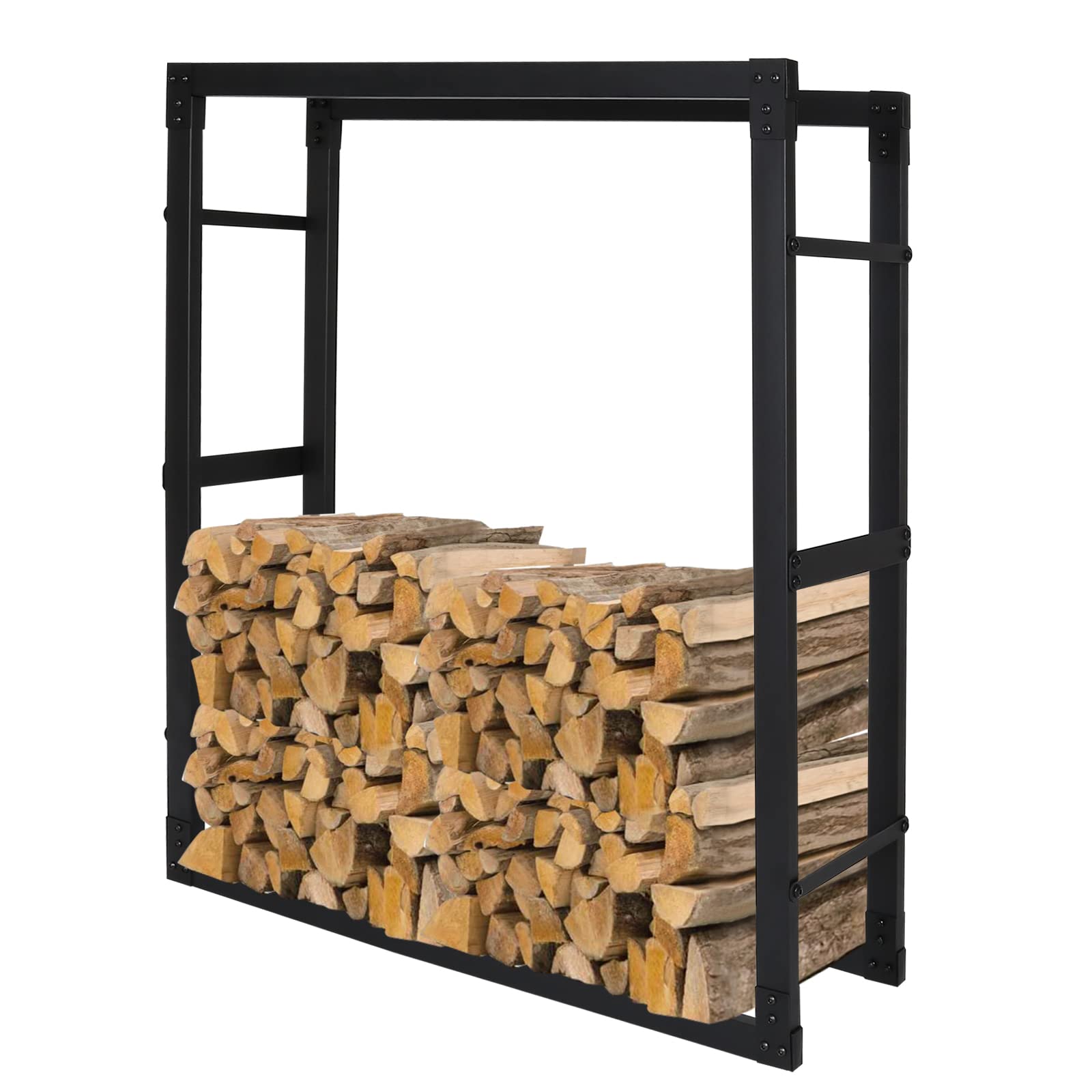 Fiqops Regał na drewno kominkowe, odporny na rdzę, stojak na drewno kominkowe z czarnego metalu, do układania w kłody drewna, wymiary: 25 x 100 x 150 cm