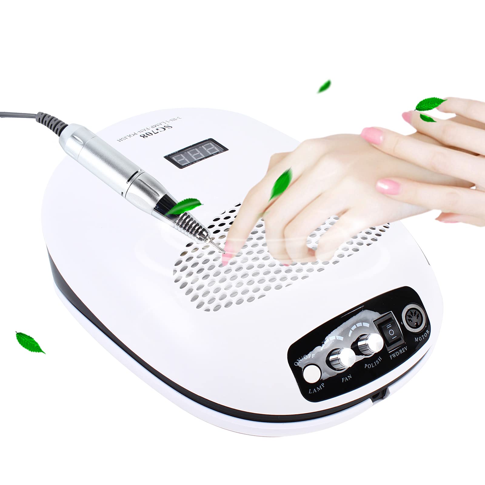 Elektrische Nagelmaschine 140W Nagelfräser 35,000rpm Nagelmaschine mit Staubabsaugung & 6 Schleifköpfe, Nagelfeile 29.5*23*10cm Professionelle Fräser für Nagelsalon und Heimgebrauch, Weiß