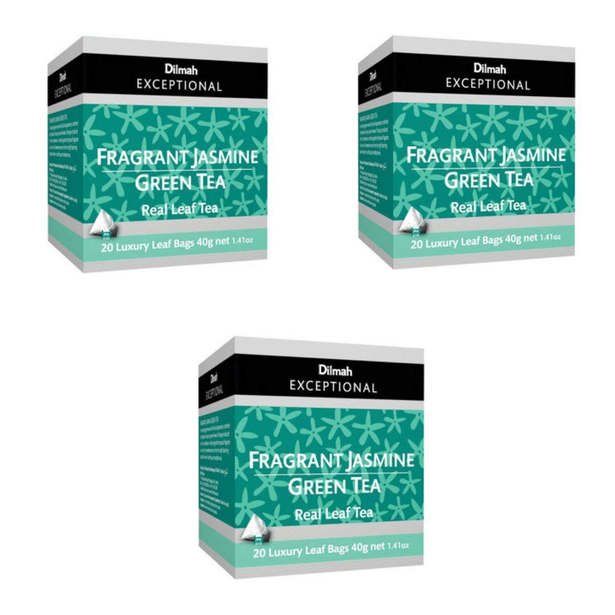 DilmahFragrant Jasmine Green Tea 20 Tea Bags X 3 Pack - Dilmah Exceptional Range Tea in Luxury Leaf Bags Pure Ceylon Tea Box
