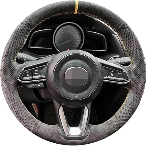 KaRFri Funda de gamuza negra para volante de automóvil, compatible con Mazda 3 Axela 2017-2019 Mazda 6 Atenza 2017-2019 CX-3 CX-9 CX-5