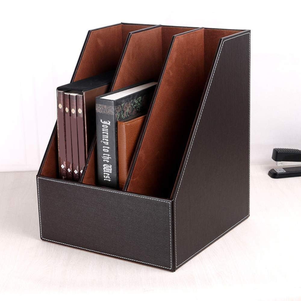 Ripiano portaoggetti per selezionatore di Libri, Organizer per File da scrivania in Filo Verticale a 3 Slot Organizer da scrivania Sintetico Multifunzionale, (Marrone)