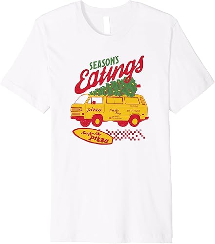 Stranger Things Christmas Surfer Boy Pizza Seasons Eatings! Camiseta premium, Blanco