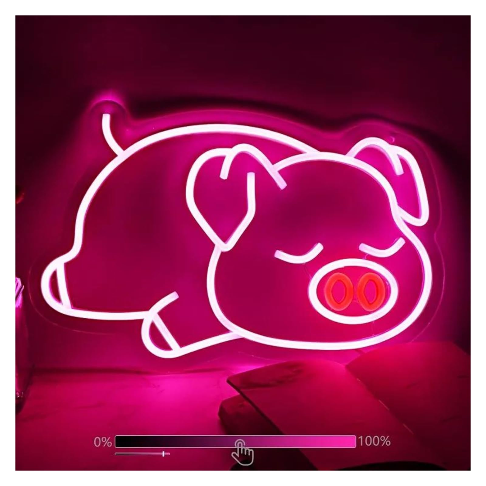 XENITE Hanging Art Neon Signs Pig Neon, Wall Decor Dimmable Sign Cute Sleeping Night Light Children's Playroom Dining Room Party 42cmх27cm