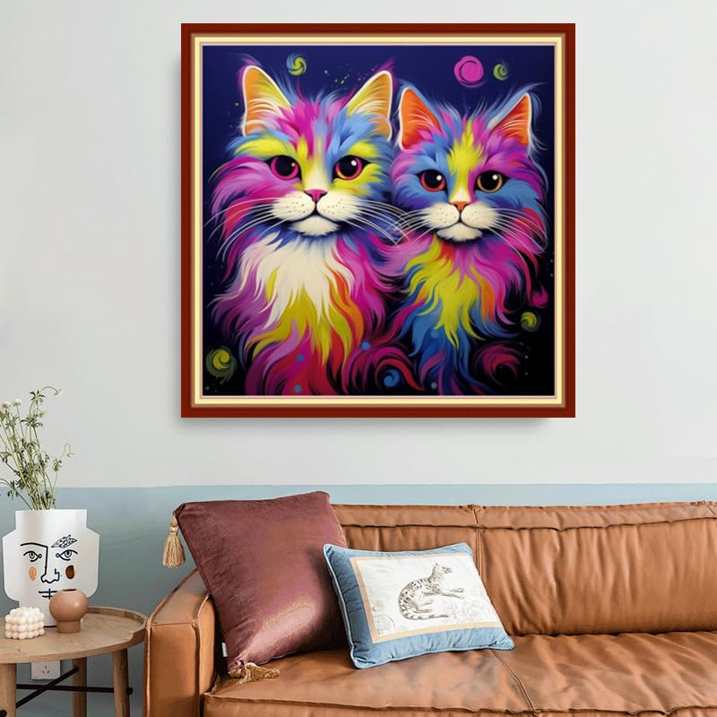 Image of Joyhoor Stamped Cross Stitch Kits for Beginners, Needlepoint Kits for Adults, 11CT Counted Embroidery Kits-Colorful Cat 18x18 inchs