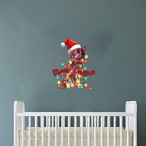 Miniatura 6 de Calcomanías de pared con texto en inglés Dog Tangled in Lights Merry Christmas, calcomanías de pared con letras positivas, el mejor perro para el