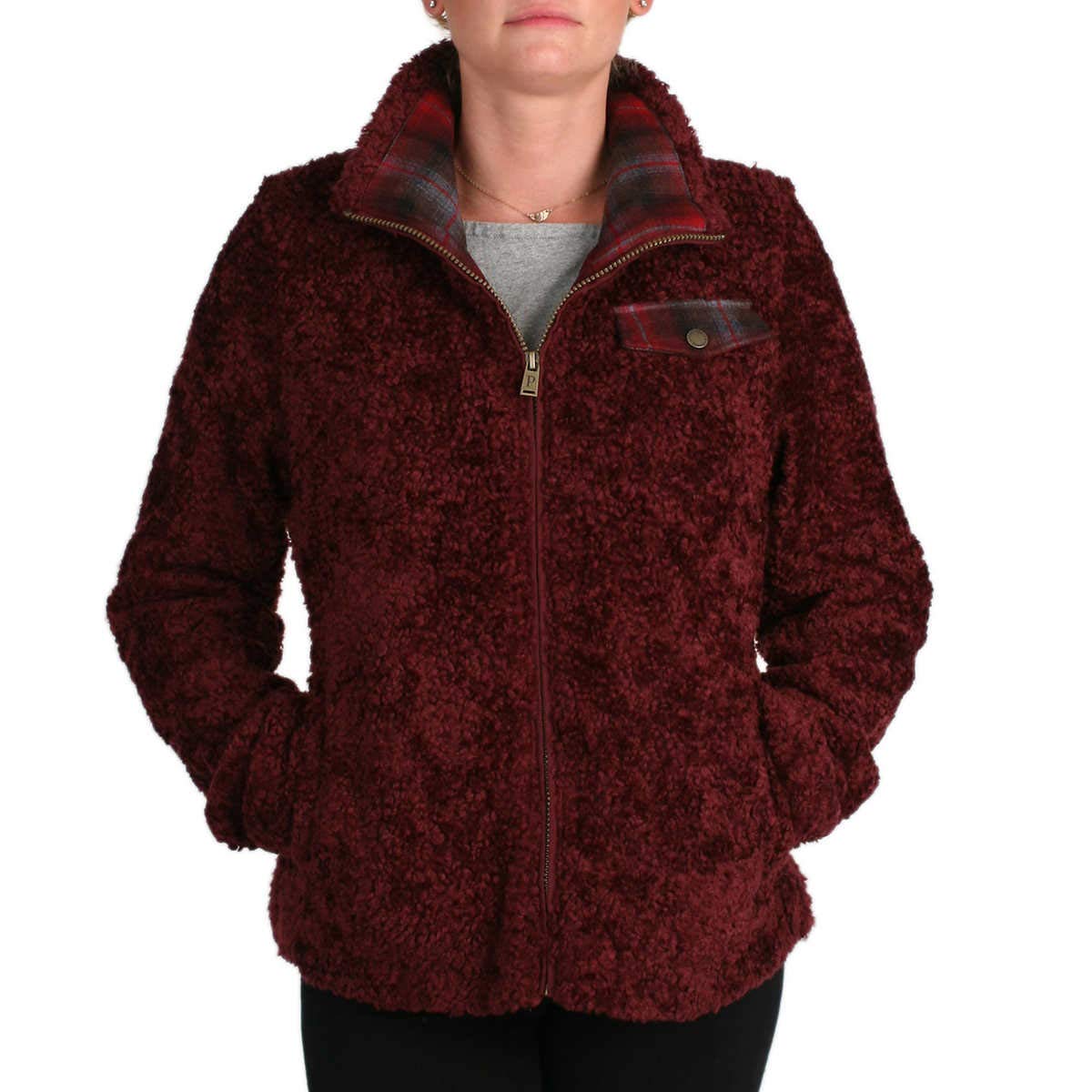 Pendleton Ladies' Fuzzy Zip Jacket (Medium, Dark Red)