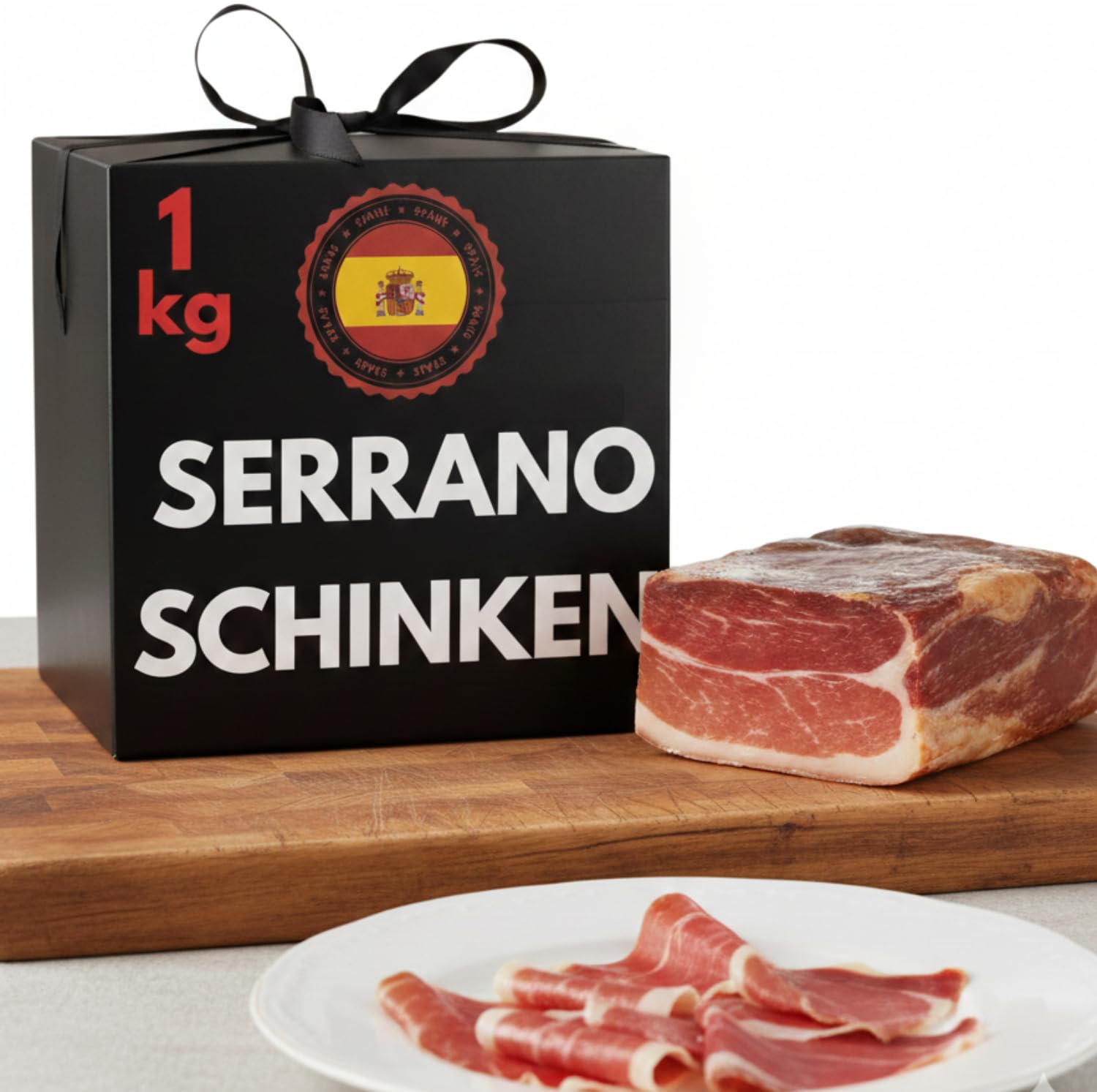 Serrano Schinken am Stück 1kg | Spanischer Schinken | Jamon Serrano | luftgetrockneter schinken am stück | Serrano Rohschinken | Serano | Geschenkkorb für Männer