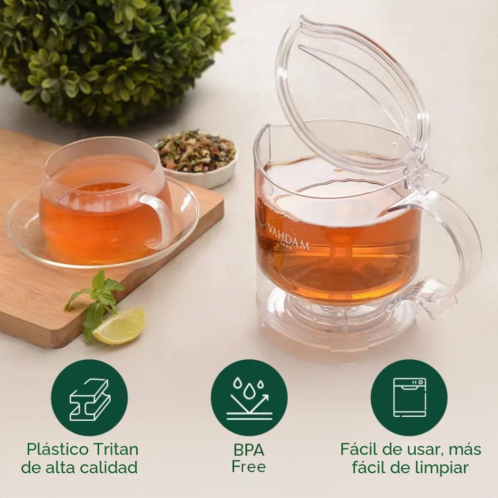 VAHDAM, Tetera para Té a Granel con Filtro de Malla Integrado para Taza | 474 ml | Libre de BPA | Diseño Antigoteo | Ideal para Té Caliente y Frío