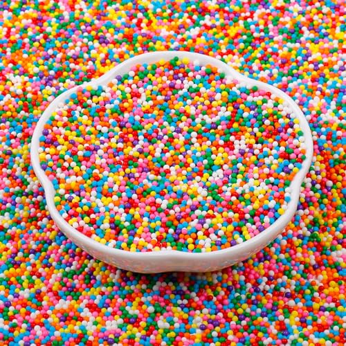 Knallbunte Streusel & Knusper-Kugeln (130g) - Essbare Bunte Perlen Regenbogen Zuckerstreusel zum Verzieren von Kuchen Torten Eis Cupcakes & Muffins für Kindergeburtstag Party & Feiern
