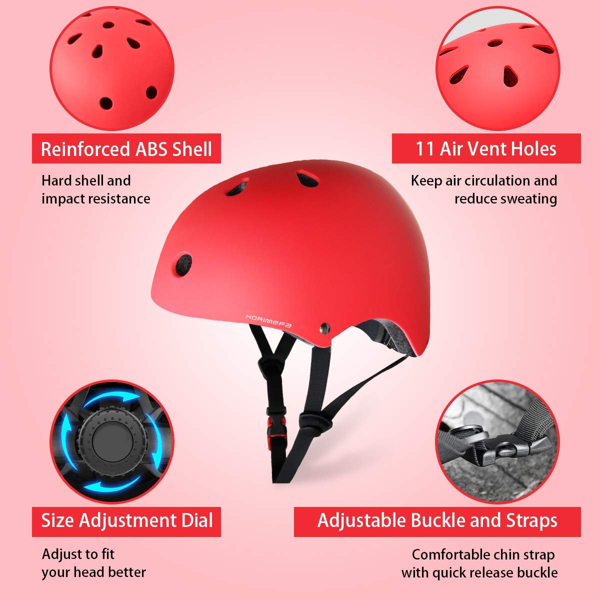 KORIMEFA Casco da Bici per Bambini Casco Protettivo Ideale per Bambini Leggero ma più Sicuro Anche per Skateboard, Monopattino, Pattini a Rotelle per 3-13 Anni Ragazzi Donna