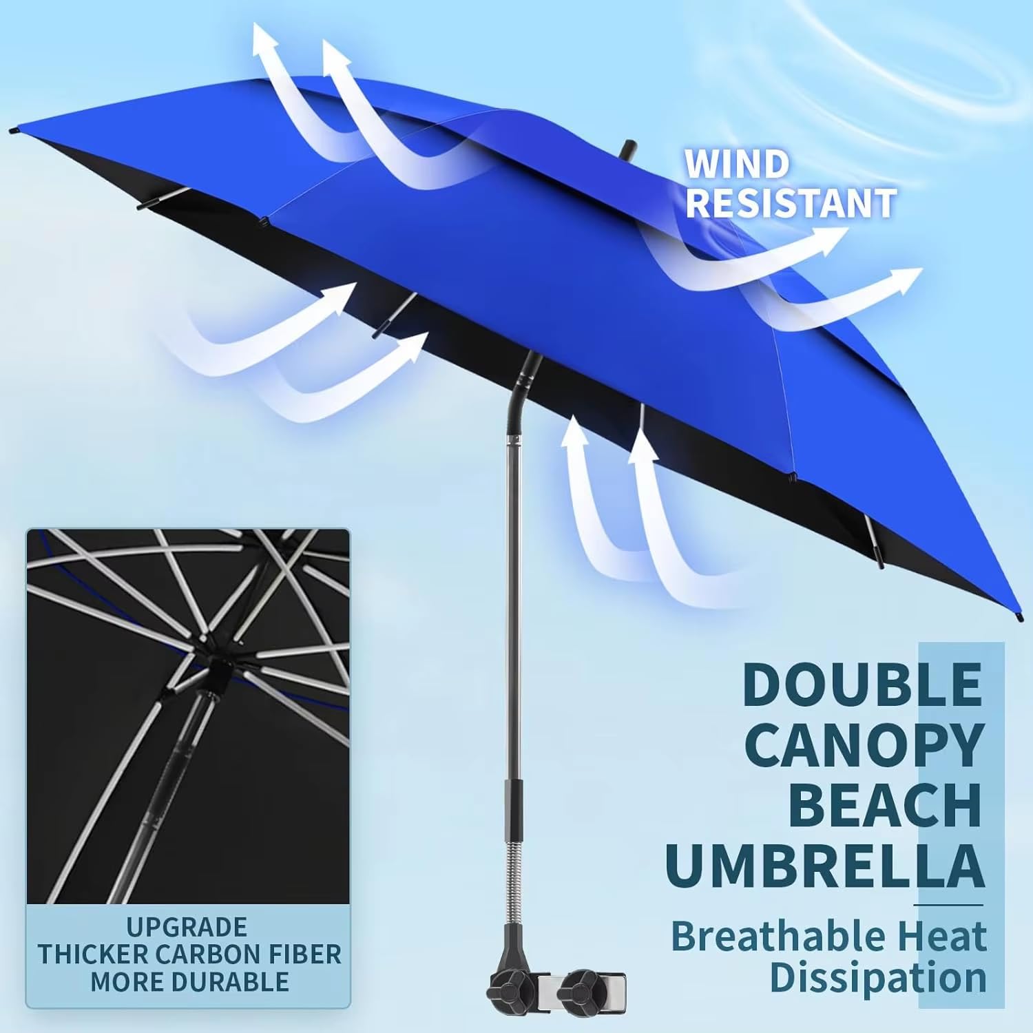 2pcs Ombrello per Bambini Ombrellon con Clamp Ombra per Clamp-On, con Clip Fixing Device UPF 50+ Rotazione 360°,Ombrelini parasole per di Patio, Passeggini per Esterno Spiaggia Giardino