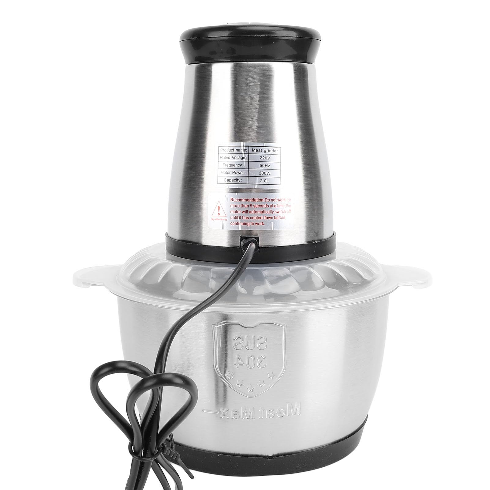 TOPINCN Picadora Eléctrica de Alimentos, Picadora de Verduras y Cebolla de Acero Inoxidable para el Hogar (Enchufe europeo 220V)