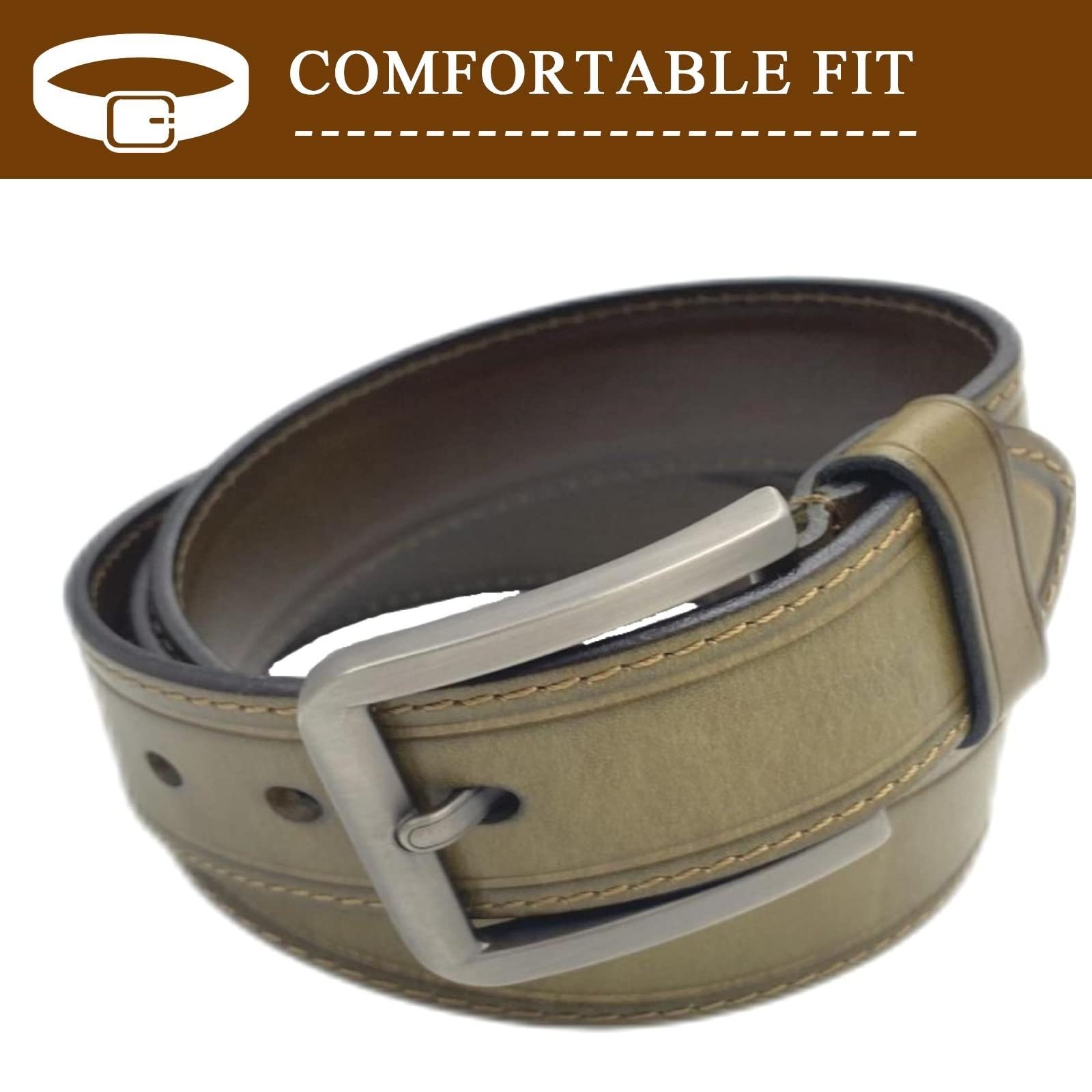 LETISH Fashion Mens Buckle Leather Belt - Durable Men's Belt Can Be Punched Arbitrarily Belts For Men With Perforated Nails (suit for pants size 33-35, green)