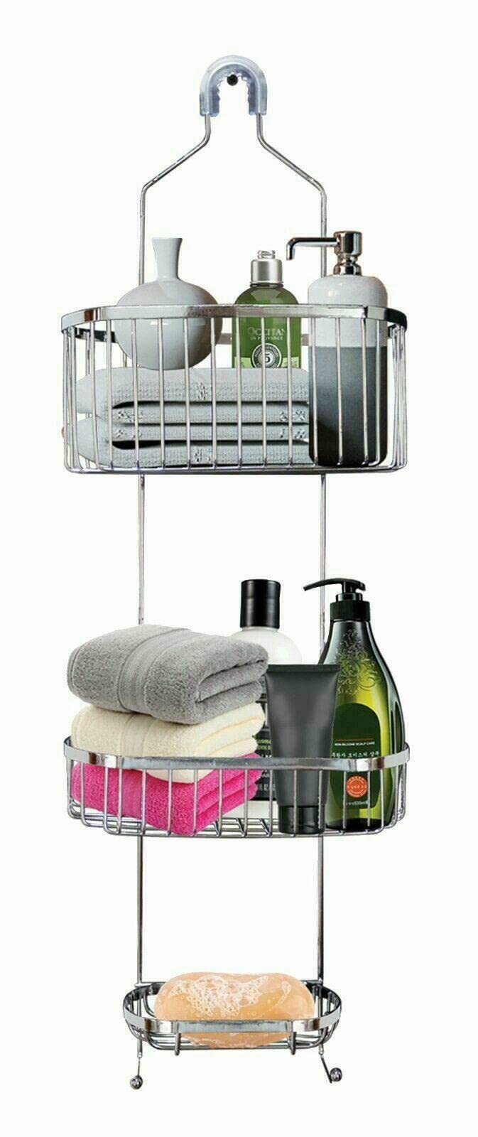Optimal Products 3 TIER SHOWER CADDY BATHROOM HANGING STORAGE RACK SHELF STAINLESS STEEL UK