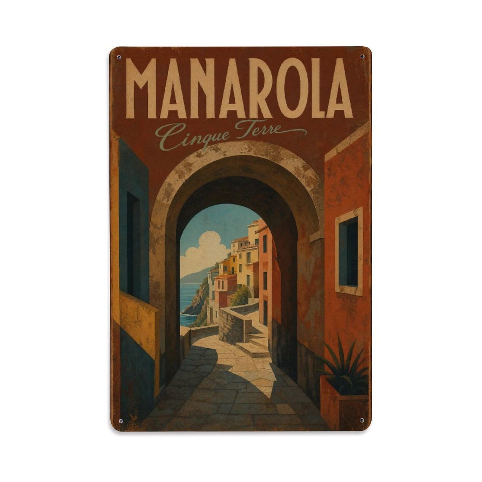 Huiyhb 8X12inch(20X30cm) Vintage Travel Manarola Archway Passage Village Street Italy Metal Tin Sign
