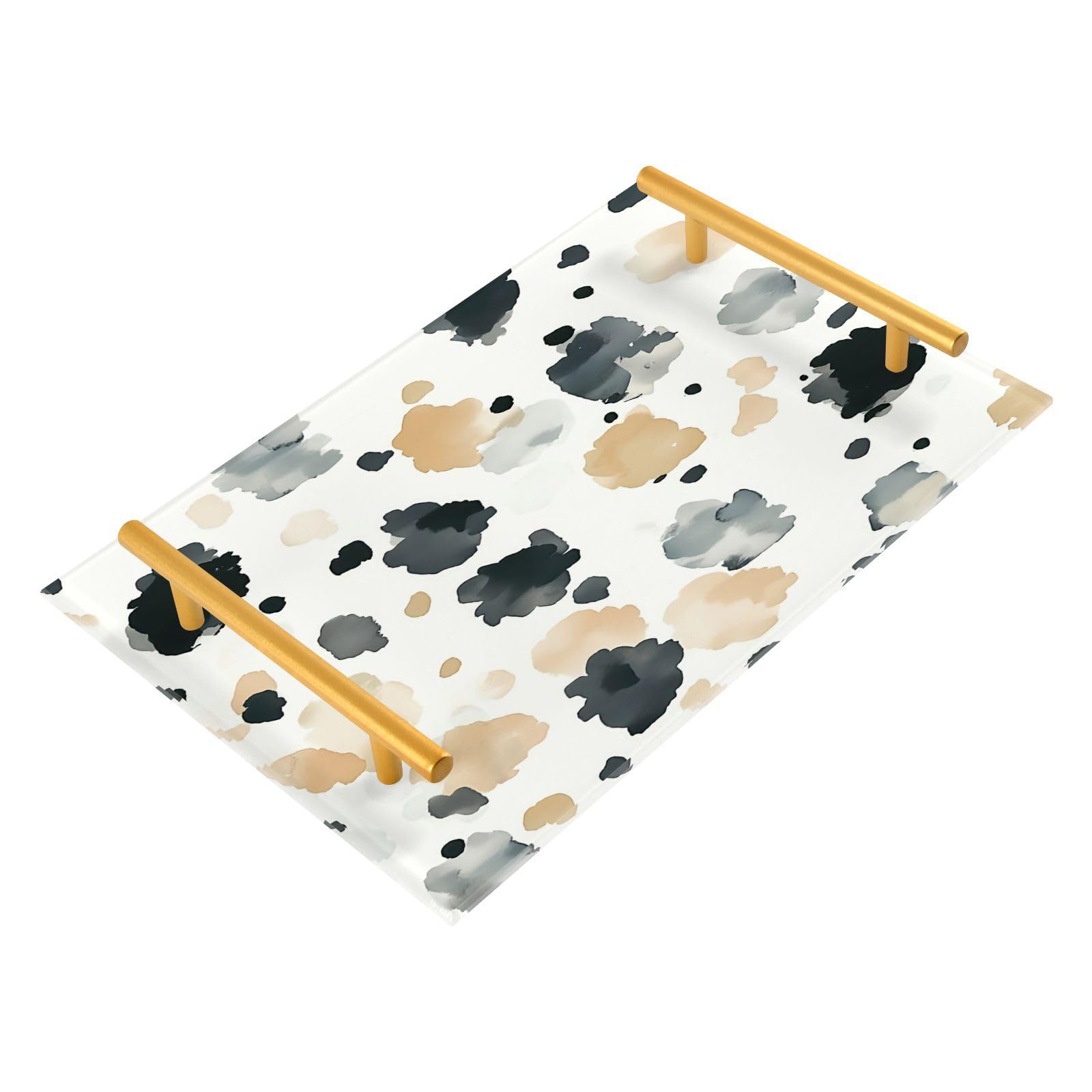 GUIJI Watercolor Spots Acrylic Tray, Perfume Cosmetic Jewelry Decorative Trays Bathtub Organizer, Living Room Kitchen Serving Tray with Gold Handles