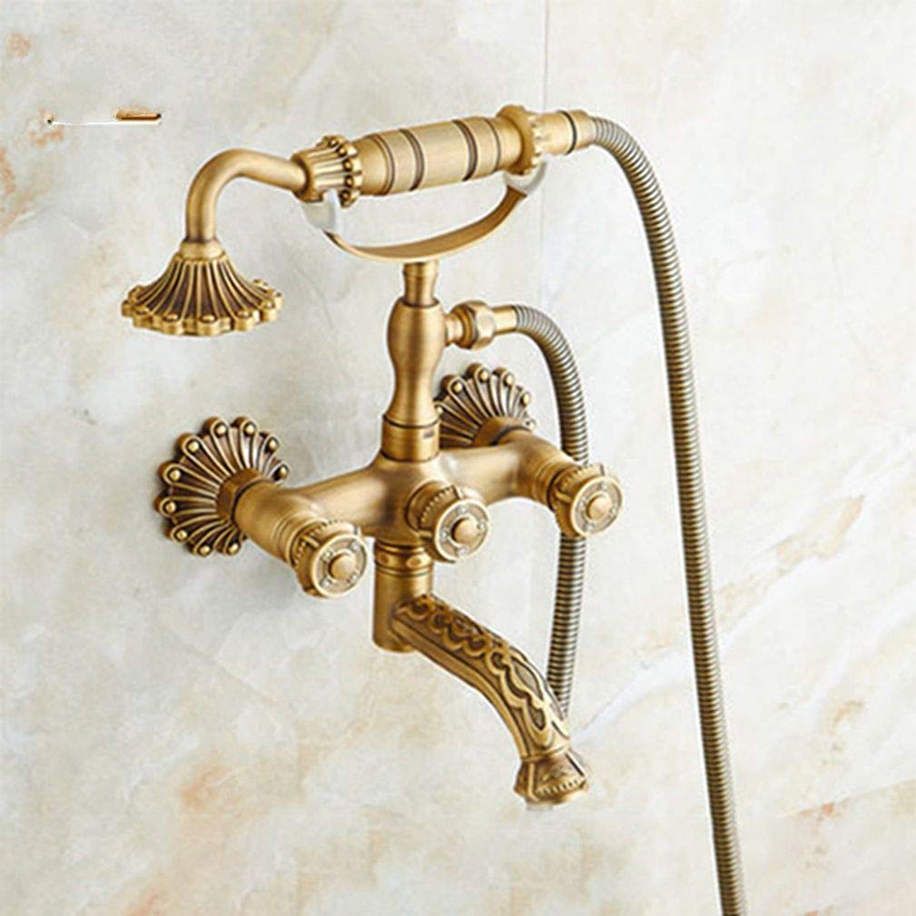 JYBNBBE Shower System Bathroom Faucet Hand Shower Set Antique Brass Mixer Taps Top Spray Rainfall Shower Head Washing Bathtub Faucets,Antique Brass (Antique Brass C A)