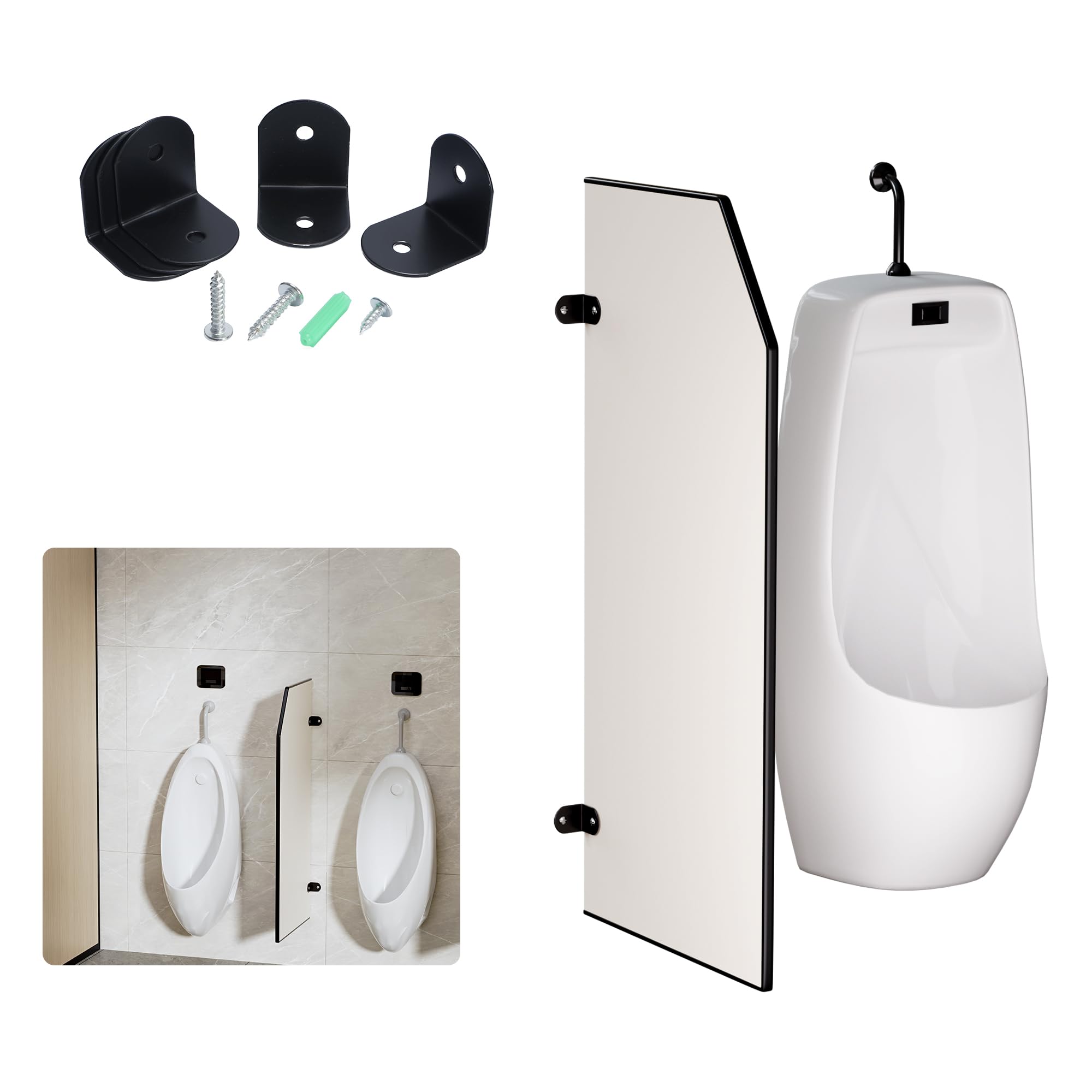 Séparateur D'urinoir Mural, Paroi de Séparation D'urinoir, Cloison Murale pour Urinoir pour Homme, 90 x 40 cm, Blanc Grisâtre, Adapté Aux Toilettes