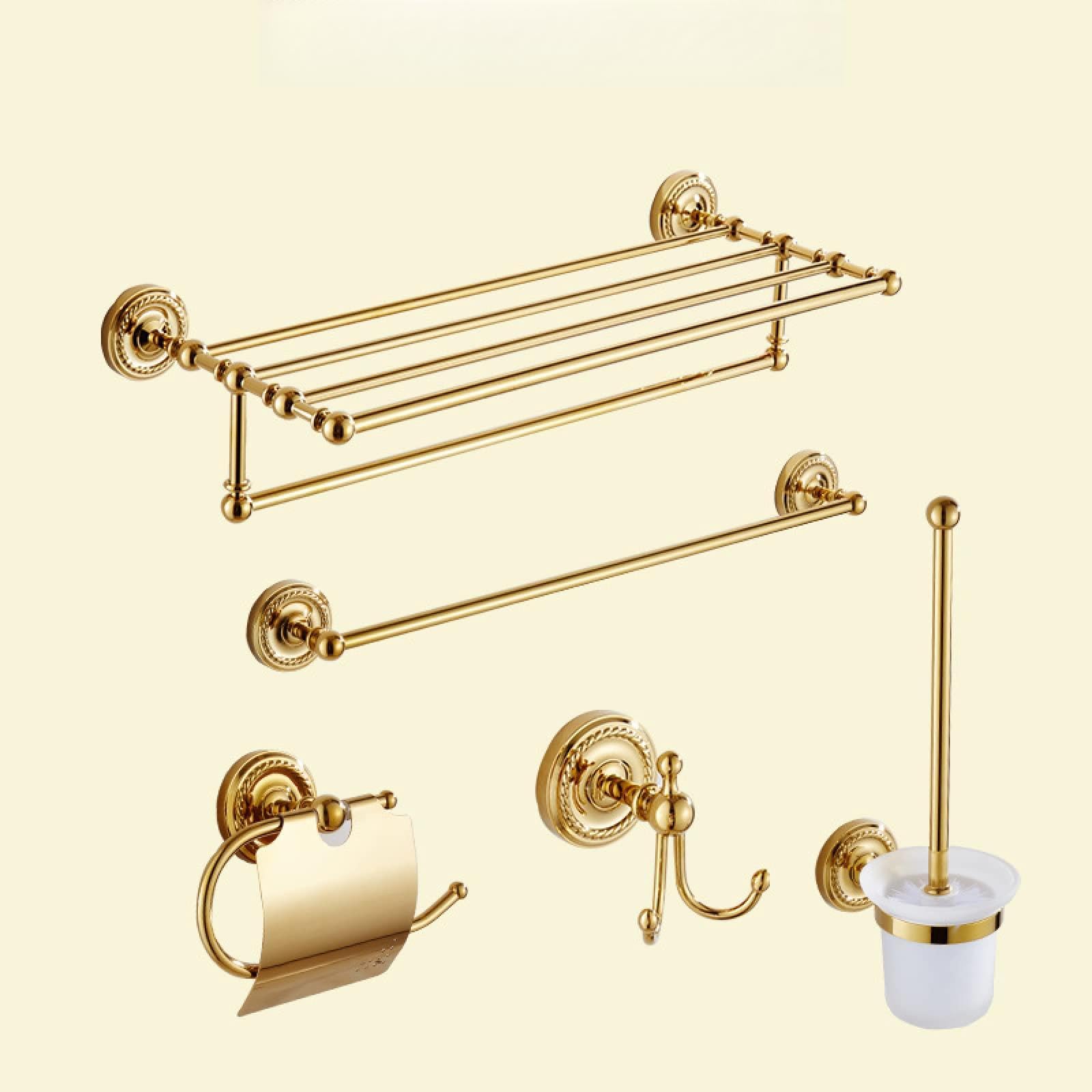 FGXHHS European Style Golden Towel Rack Bath Full Copper Bathroom Toilet Shelf Hardware Pendant Set, Set G