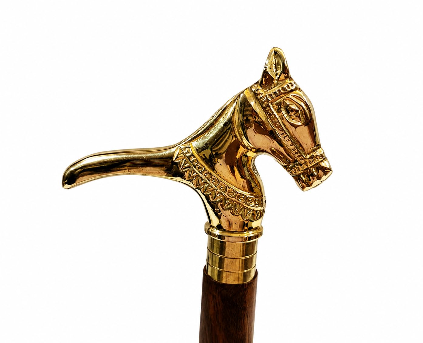Decorative Wooden Walking Stick with Gold Horse Head Handle | 37 Inch Wooden Cane Spiral Design for Men, Women, Parents-image-49