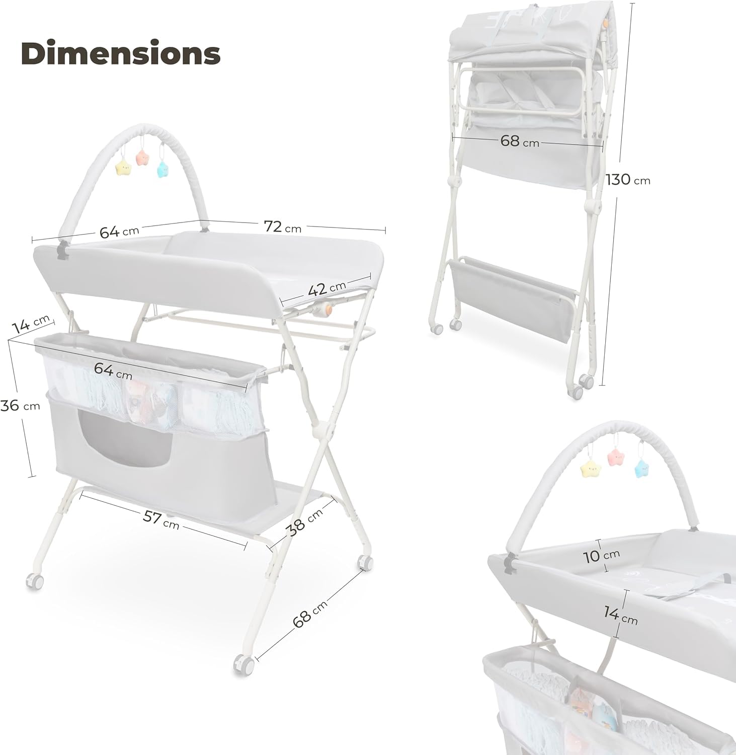 Mesa for cambiar pañales con ruedas – Unidad de altura ajustable de 5 niveles con estantes de almacenamiento – Estación, ergonómica y respetuosa con la espalda for recién nacidos