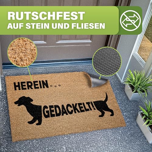 Bodenständig® Fußmatte Kokos [Wetterfest] - extrem robust - Fußabtreter außen - die Kokosmatte Fußmatte außen wetterfest. Fussmatte aussen 40x60 cm - Hereingedackelt Schriftzug