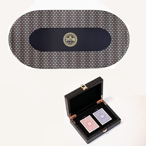Triton™ Premium Portable Poker Table Mat 10 Player + Triton Premium Poker Playing Cards For Texas Holdem Poker #TOP27