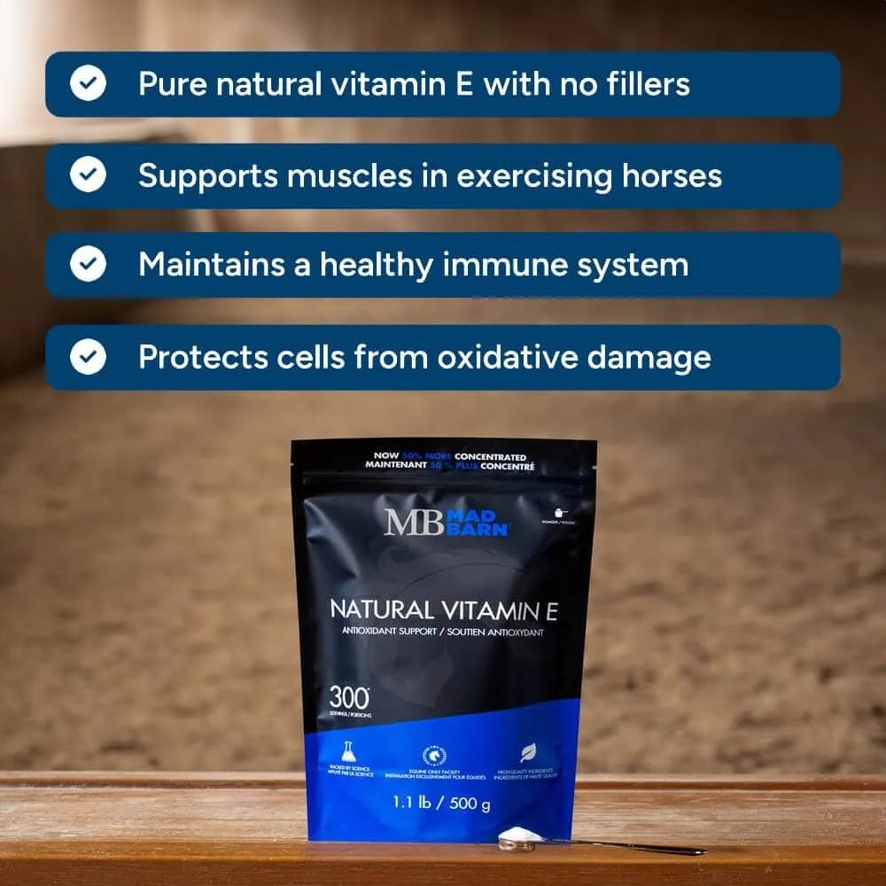 Natural Vitamin E 500 g | Vitamin E Supplement for Horses - Pure d-Alpha-Tocopheryl Acetate Powder, 1,000 IU per Scoop - Muscle & Immune Support — Amazon image 2