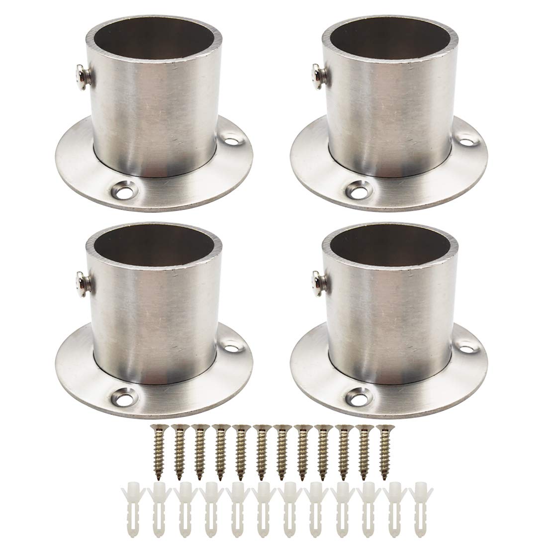 4Pcs Stainless Steel Closet Wardrobe Rod Holder Socket End Support Bracket Flange Holder for 32mm/1.25inch Diameter Pipe
