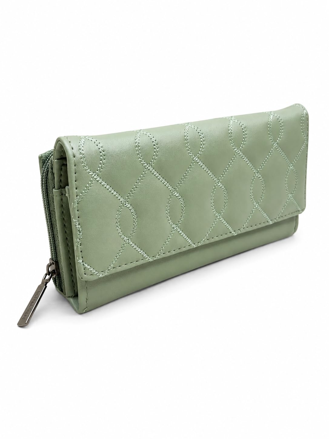 Women's Long PU Leather Clutch Wallet with 2 Zip (Light Green)-image-17
