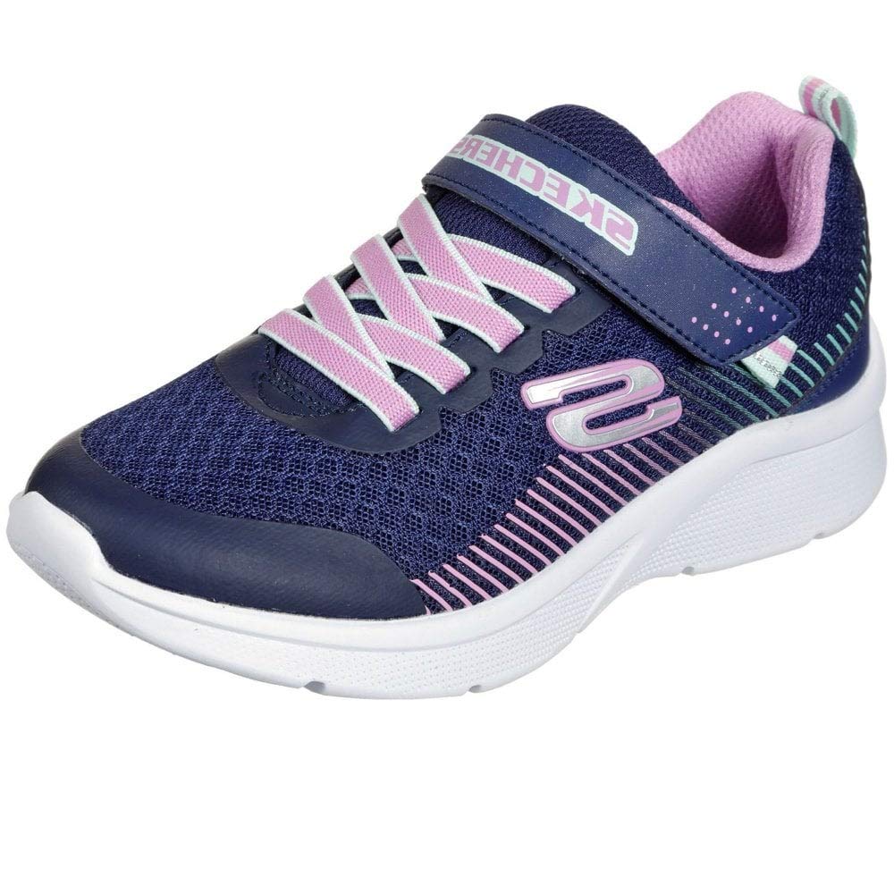 Skechers Girl's Microspec Sneaker, Navy Mesh/Lavender & Mint Trim, 9.5 UK Child