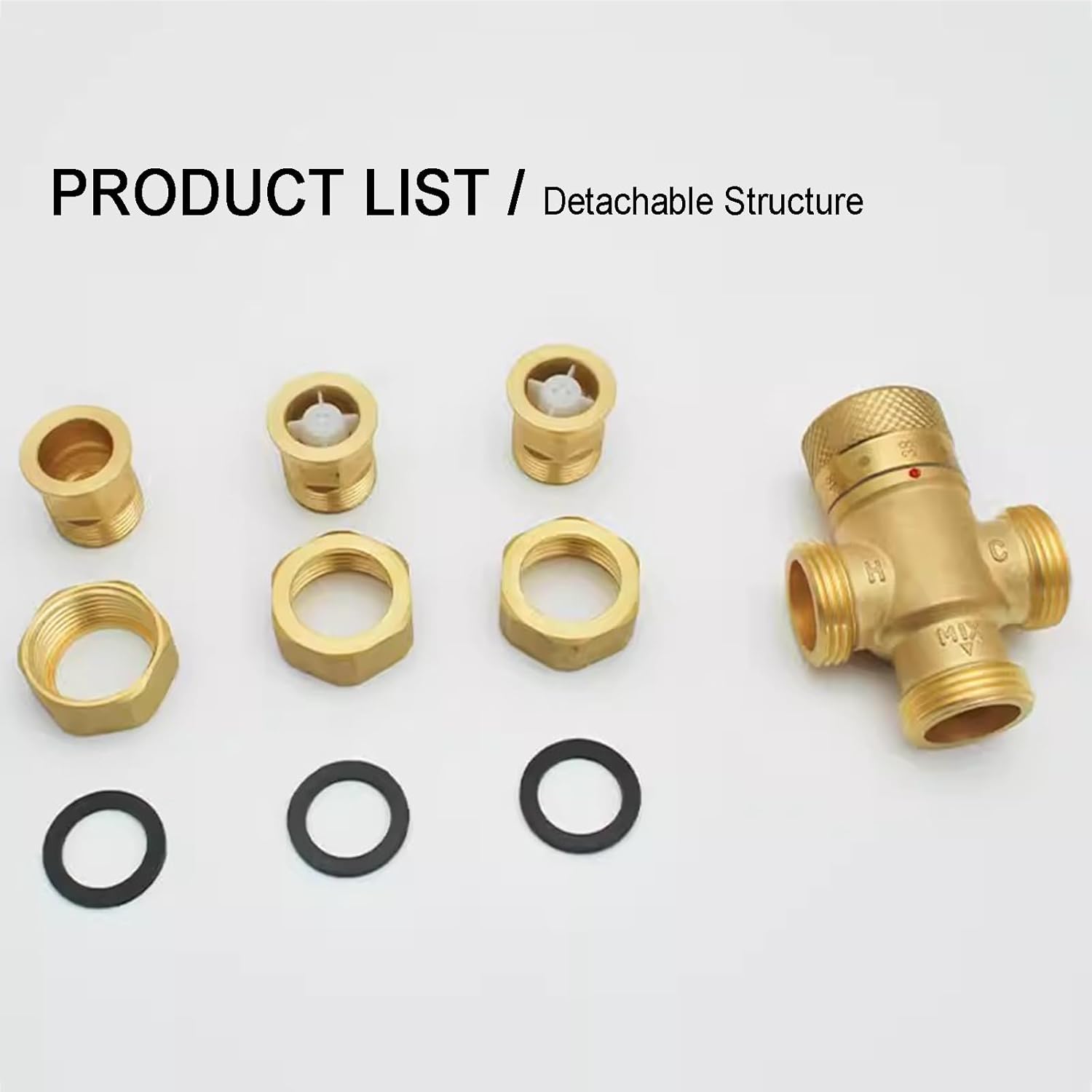 Thermostatic Mixing Valve, Shower Temperature Constant Control Valve, with NPT Thread, Integral Checks, Celsius Scale Mark, Solid Brass, for Bathroom, Solar, Kitchen