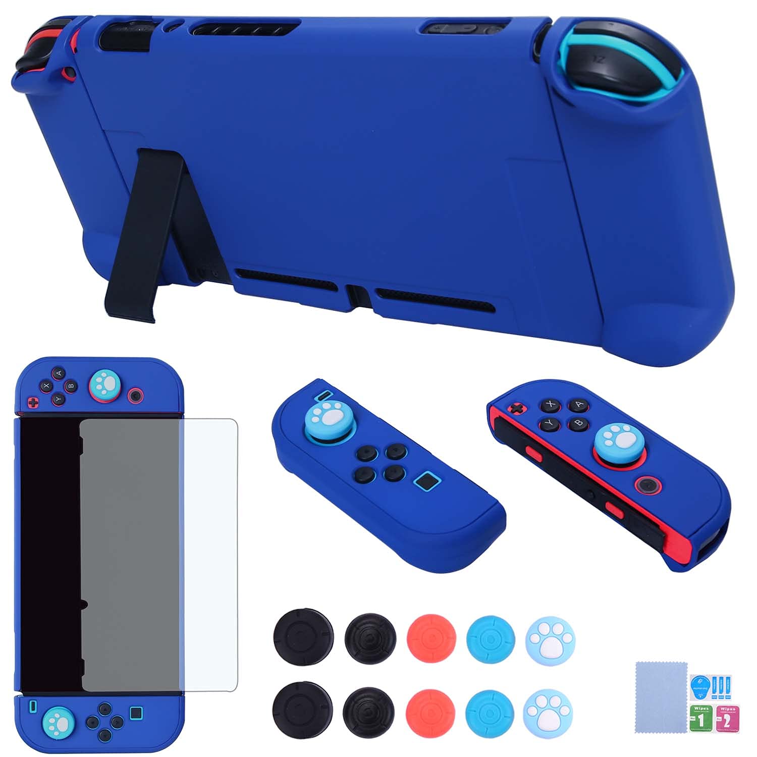 COMCOOL Dockable Case for Nintendo Switch 3 in 1 Protective Cover Case for Nintendo Switch and Joy-Con Controller with Screen Protector and Thumb grips - Dark Blue
