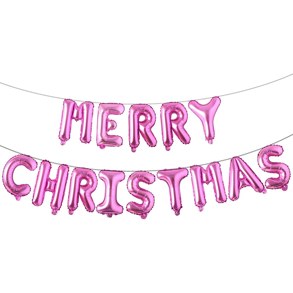 16 inch Letter Foil Balloons Merry Christmas Alphabet Air Balloon Christmas Decorations banner Xmas Ornament Party Supplies (Christmas Rose Red)