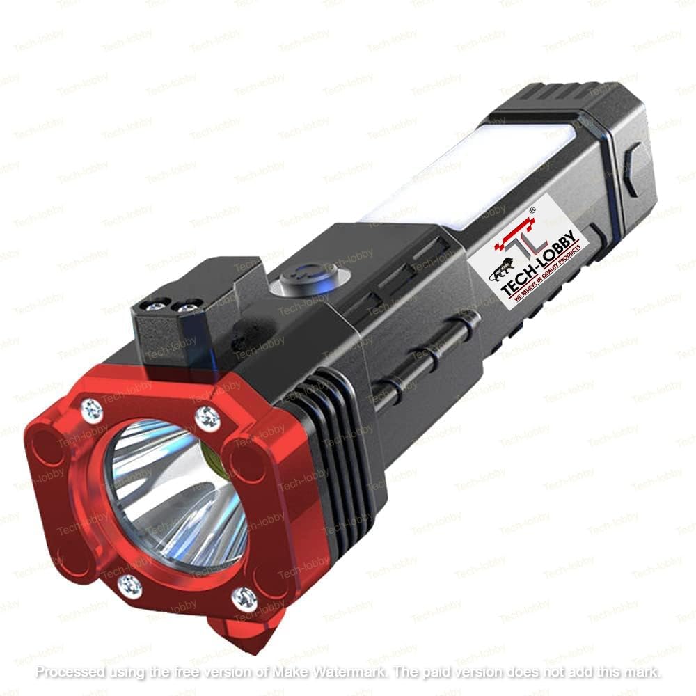 Tech-Unique® Life-Saving Tool Torch Rechargeable LED Flashlight Long Beam Range with Power Bank, Hammer and Strong Magnets, Window Glass and Seat Belt Cutter Mode for Car Camping Hiking Indoor Outdoor (B0CJYJK73R) Amazon Price History, Amazon Price Tracker
