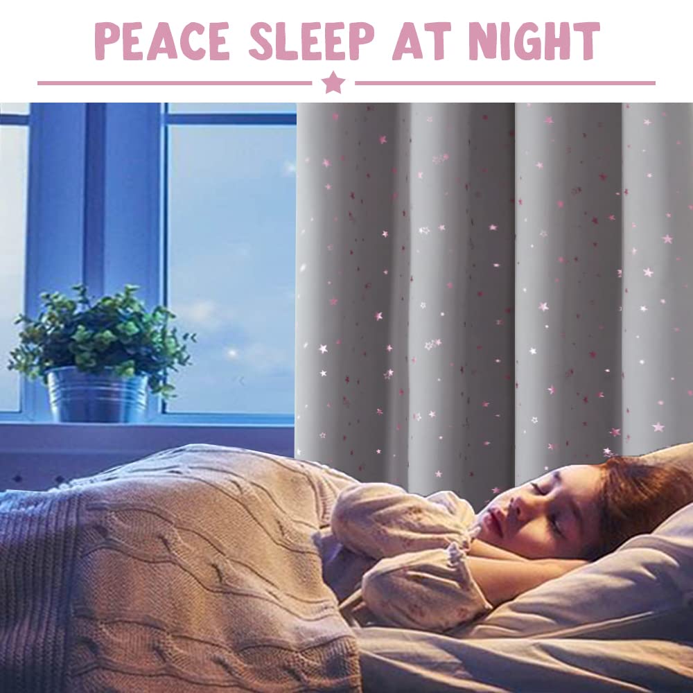Cortinas opacas para dormitorio de niños, con aislamiento térmico, cortinas de estrella rosa centelleante para niños y niñas, tratamiento de ventana antiguo con ojales superiores, 2 paneles de cortina