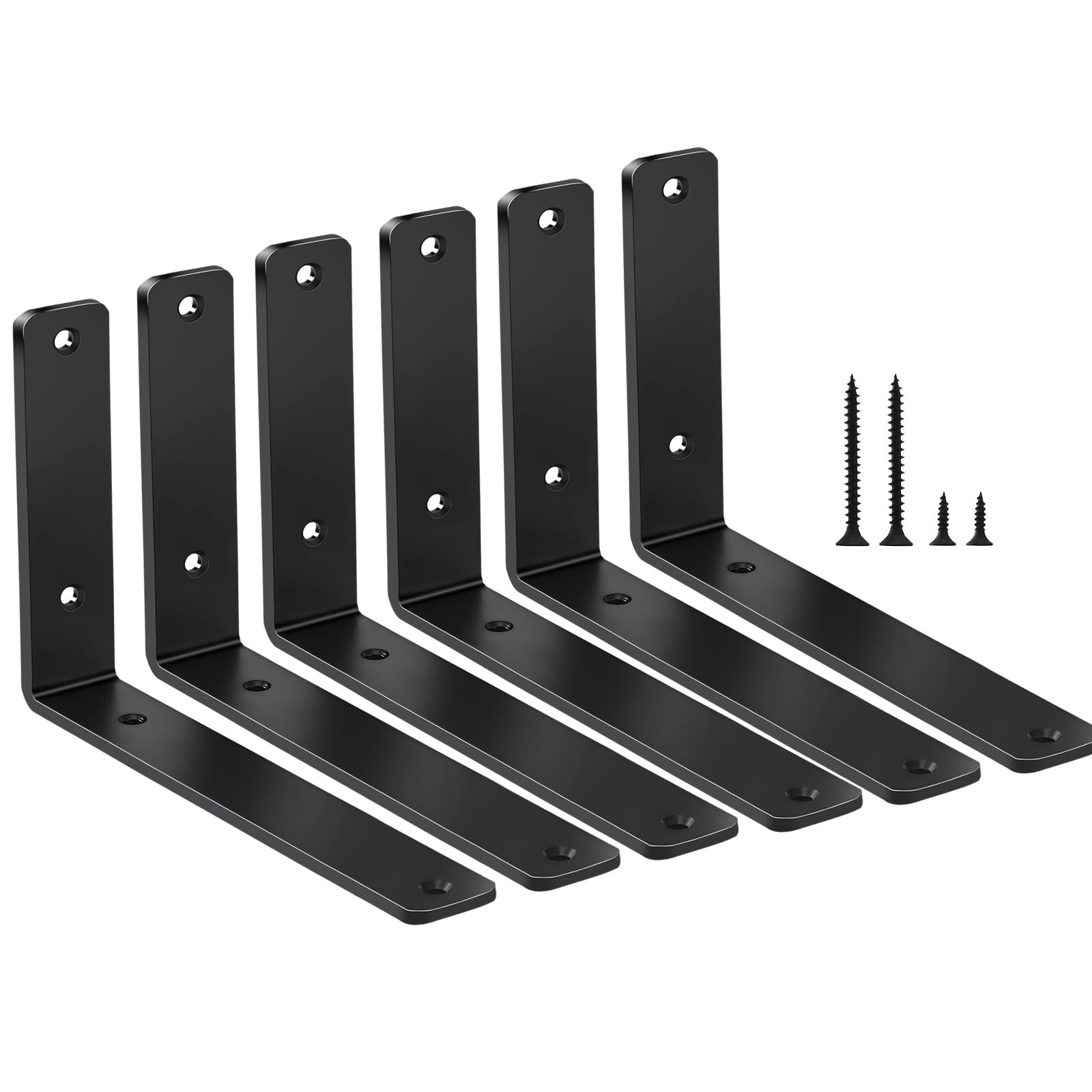 6 Pack - L 8" x H 6" x W1.5, 5mm Thick Black L Shelf Bracket, Iron Shelf Brackets, Metal Shelf Brackets, Floating Shelf, Shelf Supports with Screws โ image 1
