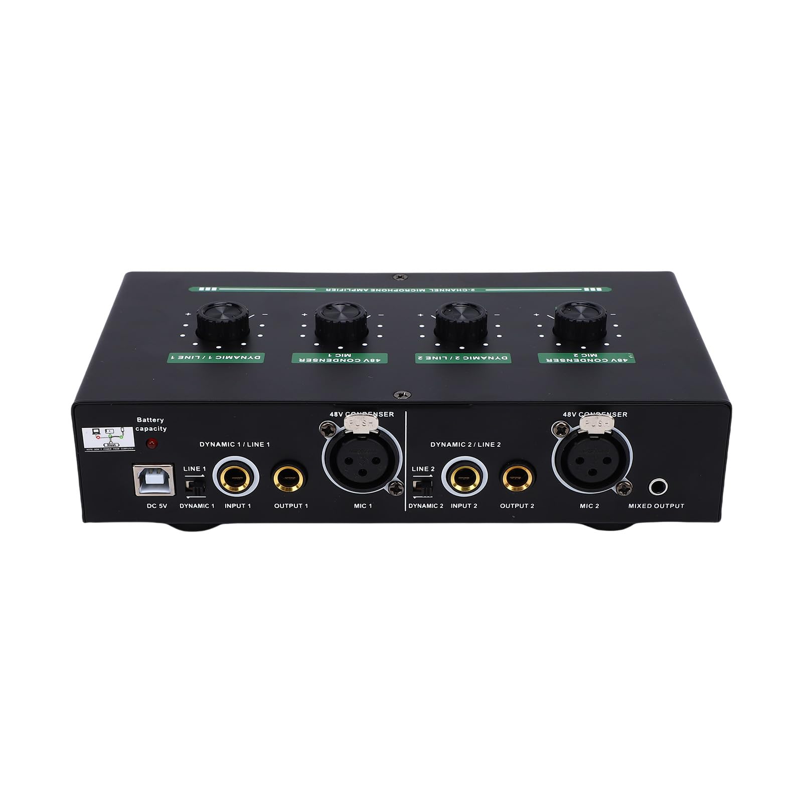 Mixer Microfonico per Registrazione in Studio |Interfaccia Audio a 2 con Alimentazione Phantom 48V, Interfaccia Alimentata a Batteria da 3200mAh per Musicisti, Streamer