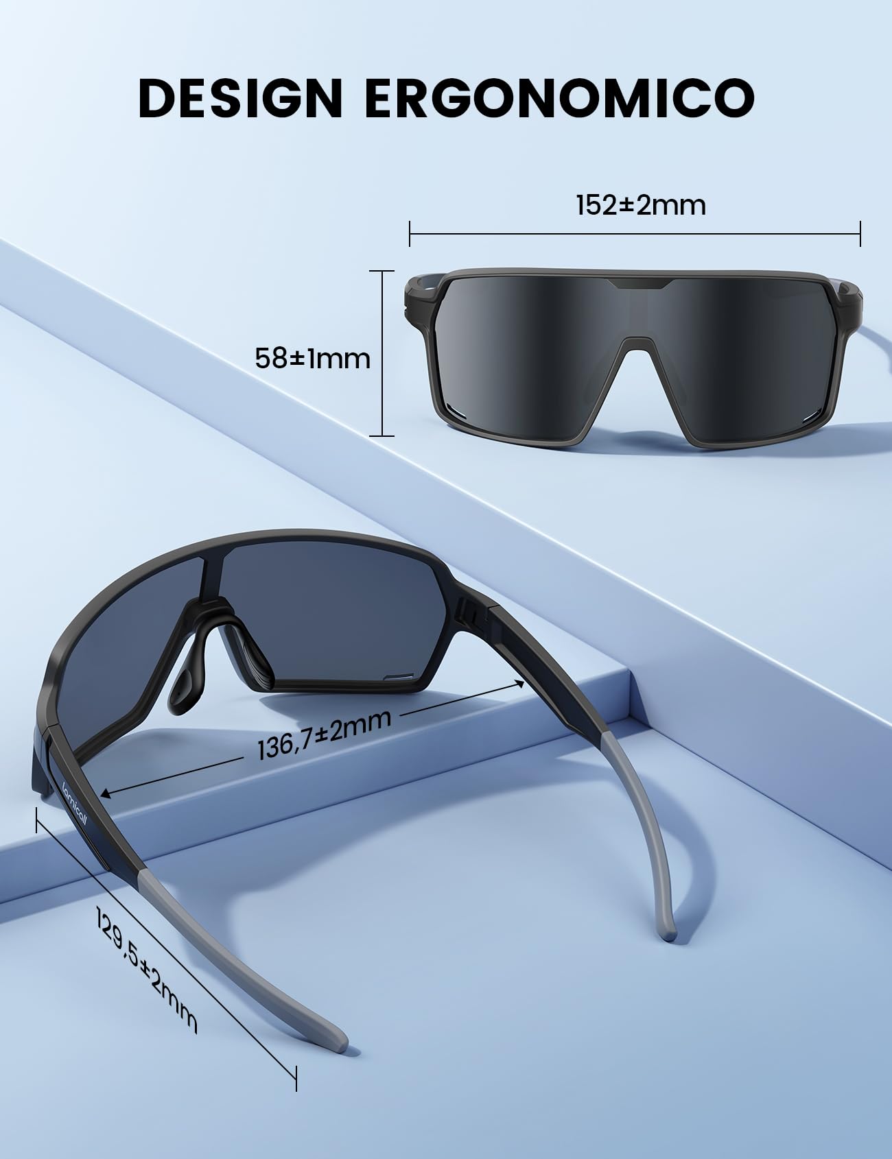 Lamicall Occhiali da Sole Ciclismo Polarizzati, [29g Ultraleggero] TR90-Telaio Infrangibile, Anti-UV400, Naselli & Aste Regolabili, Occhiali da Sole Sportivi per Uomo e Donna, per Ciclismo/Corsa