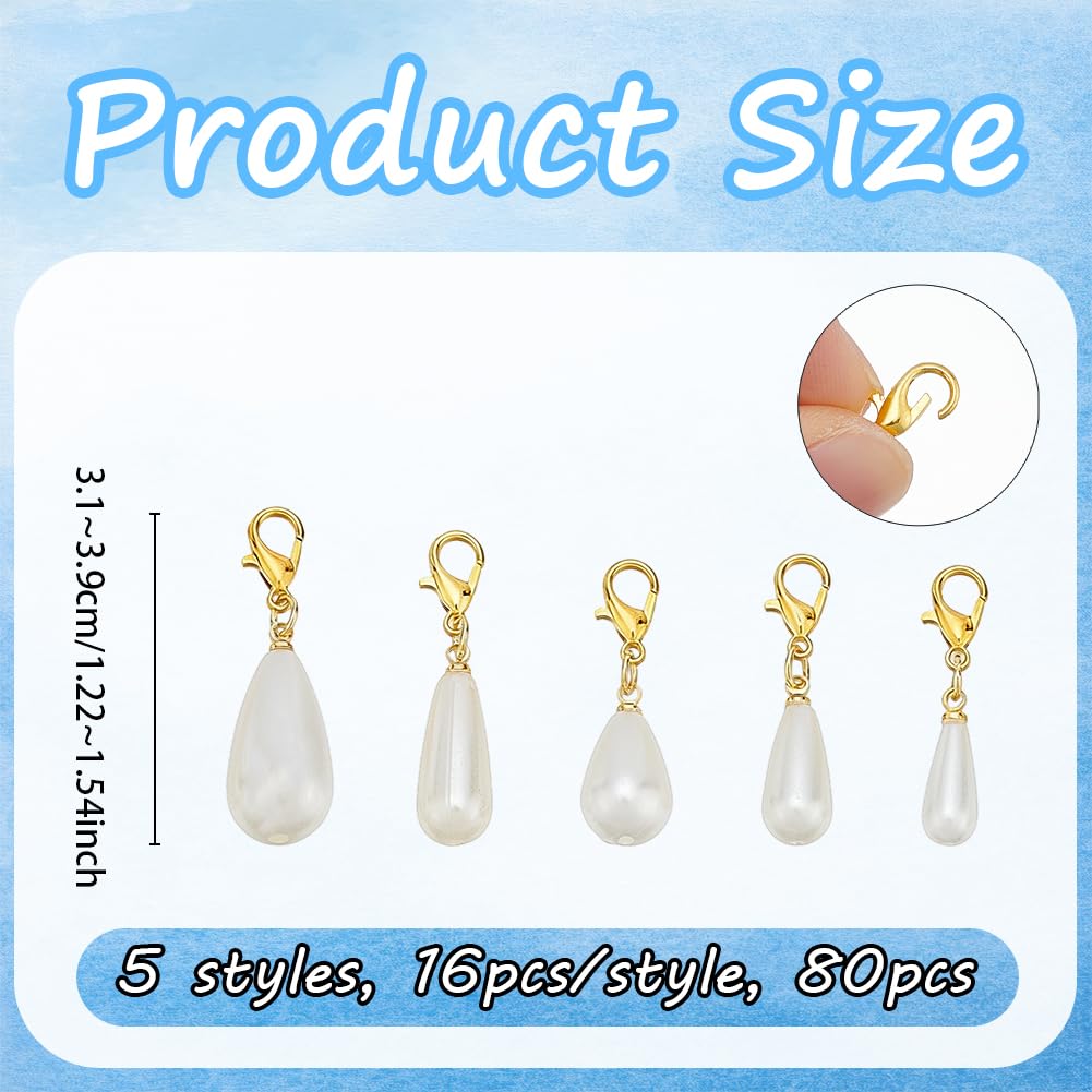 OLYCRAFT 80pz 5 stili Ciondoli per Perle 31mm~39mm Perle Artificiali Connettori per Ciondoli Perla Bianche Collegamenti Ciondolo con Moschettone In Lega per Creazione di Gioielli Bracciali e Collane