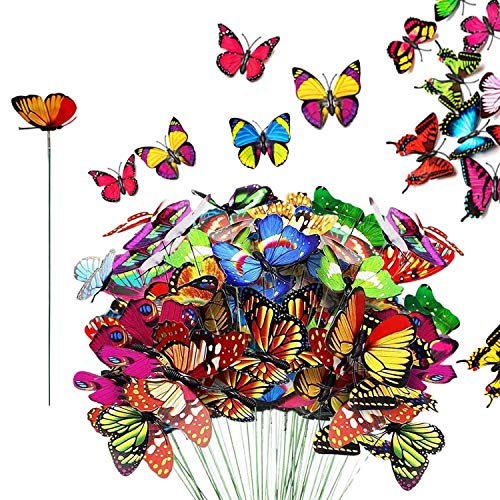 Comics Sharp 50 Piezas de estacas de Mariposas, 8cm * 25cm Coloridas estacas de Mariposas de jardín Decoración Patio al Aire Libre Maceta de Patio Maceta Jardín de Primavera Decoración navideña