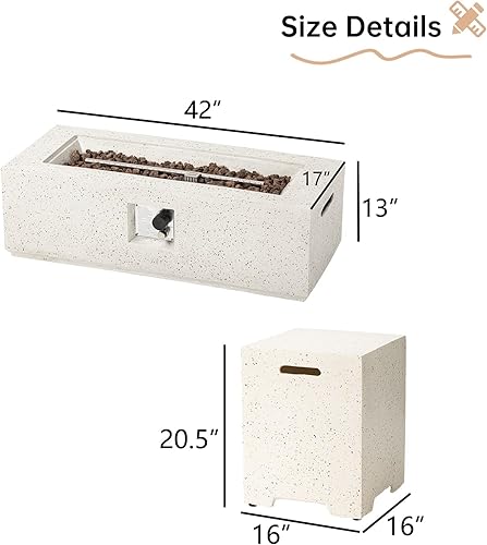 Miniatura 2 de HOMPUS Fogata de propano para exteriores, 50,000 BTU, 42 x 17 pulgadas, mesa rectangular de gas de hormigón para exteriores, muebles sin humo con