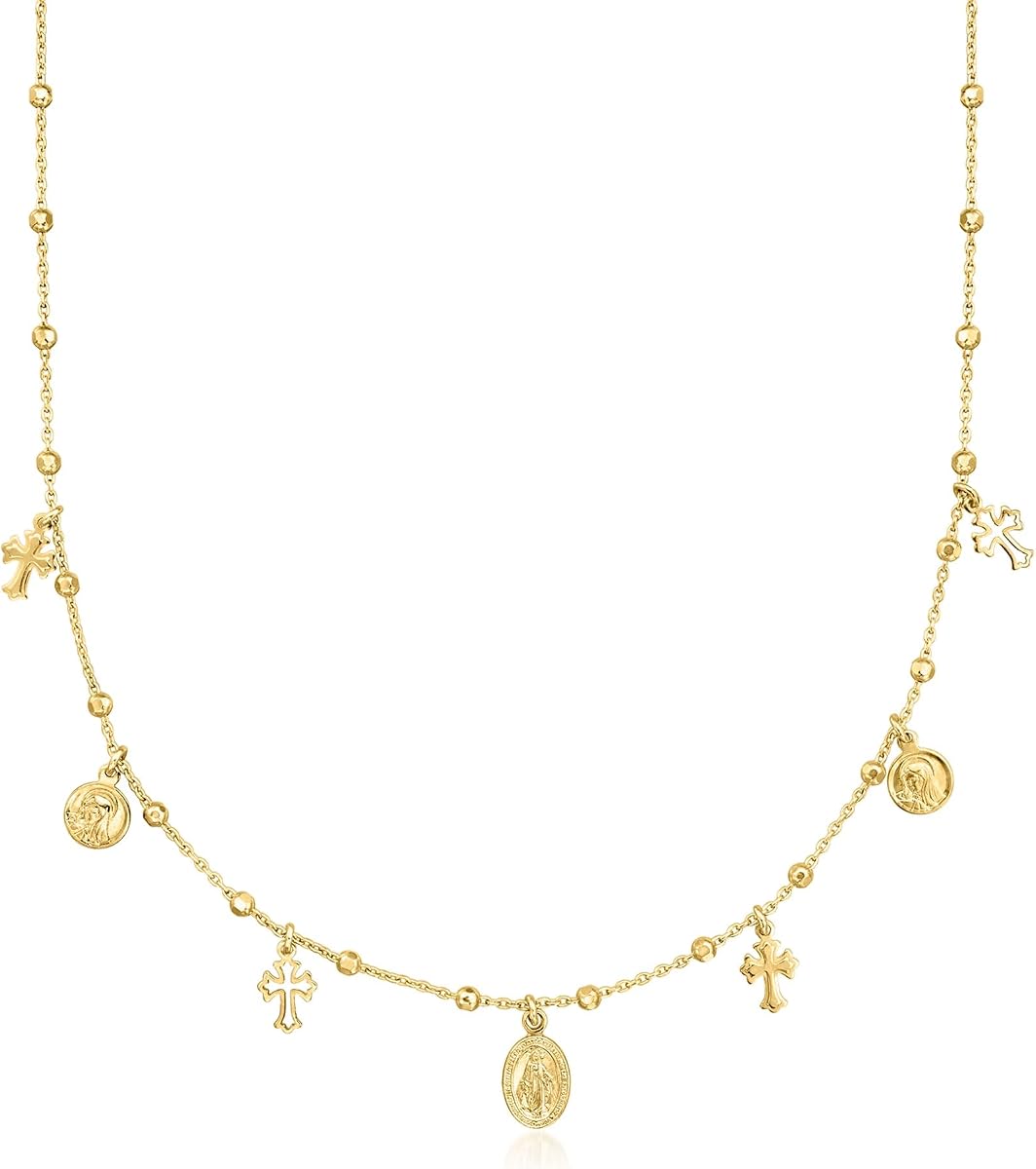 Ross-Simons Italian 18kt Gold Over Sterling Religious Charm Necklace. 18 inches