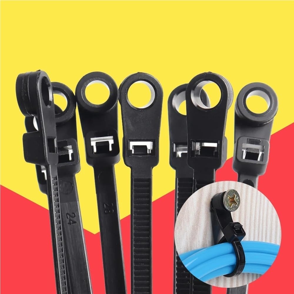 100 fascette stringicavo fisse, in nylon, autobloccanti, con foro per viti, organizer (5 x 200 mm)
