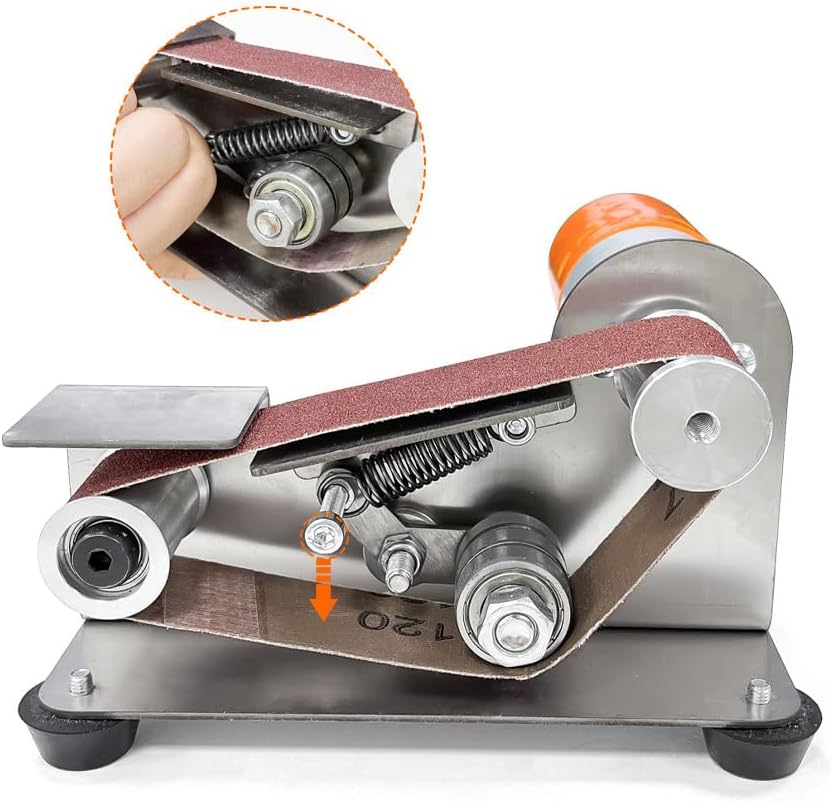 Mini Belt Sander for Beginner Knife Sharpening, Home DIY Bench Grinder with 20pcs 30×330mm Belts, Edge Polishing Tool for Metal Wood Craft Hobby Tools