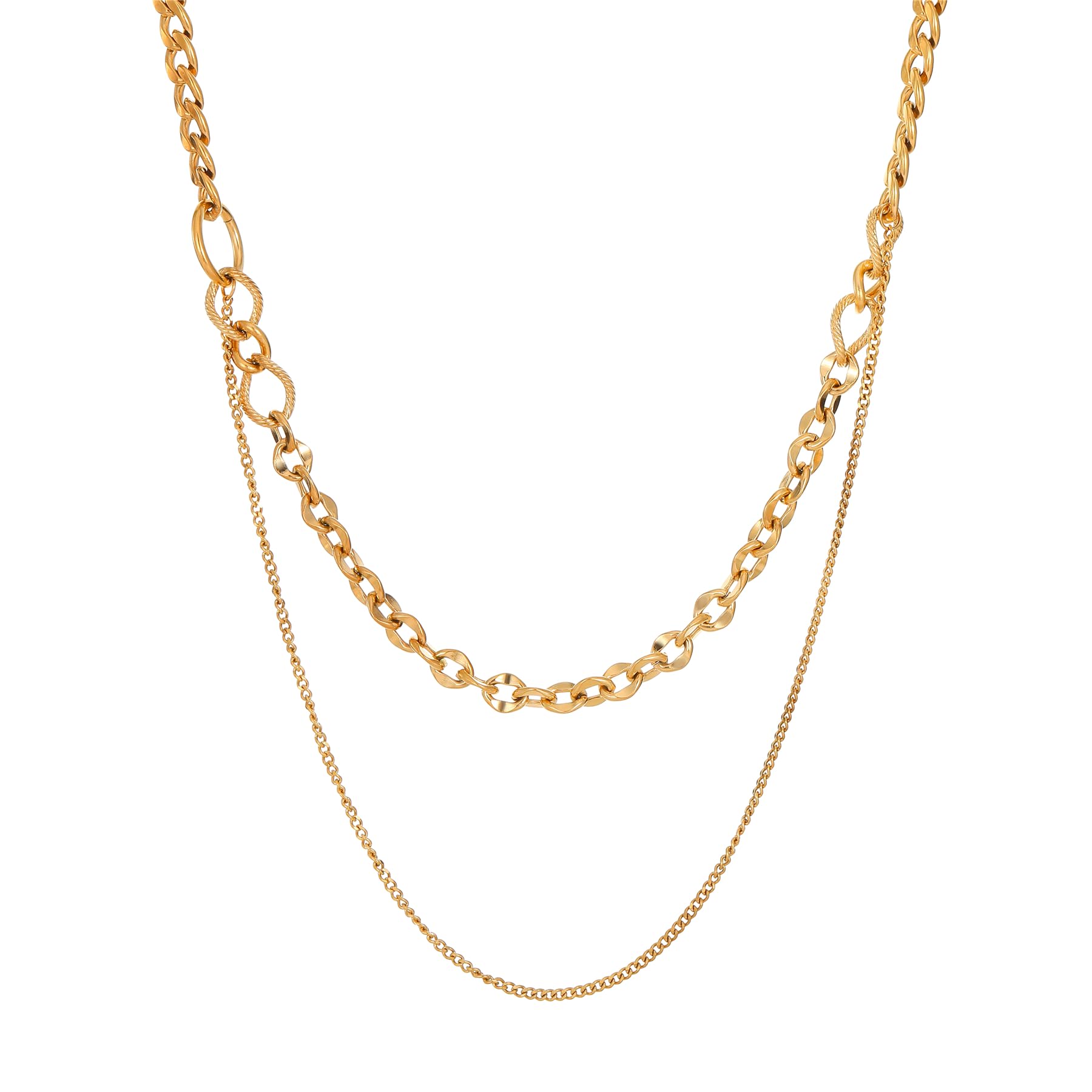 18K Gold Plated Layered Herringbone Necklaces for Women Dainty Layering Beaded Snake Chain Choker Moon Coin Pendant Necklace Trendy Stainless Steel