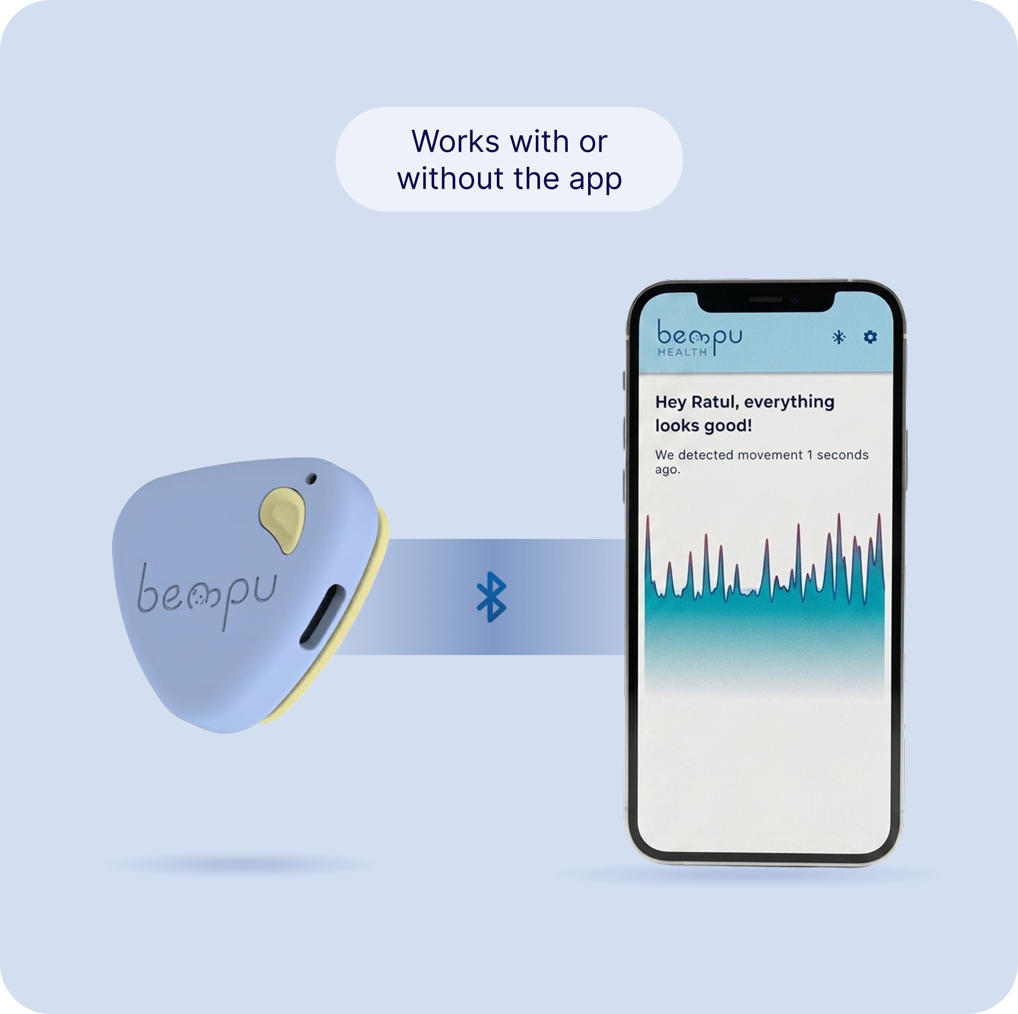 Bellybutton - Baby monitor intelligente per un sonno più sicuro con vibrazioni delicate, notifiche tramite app, facile da agganciare, portatile, materiali di grado medico e design non