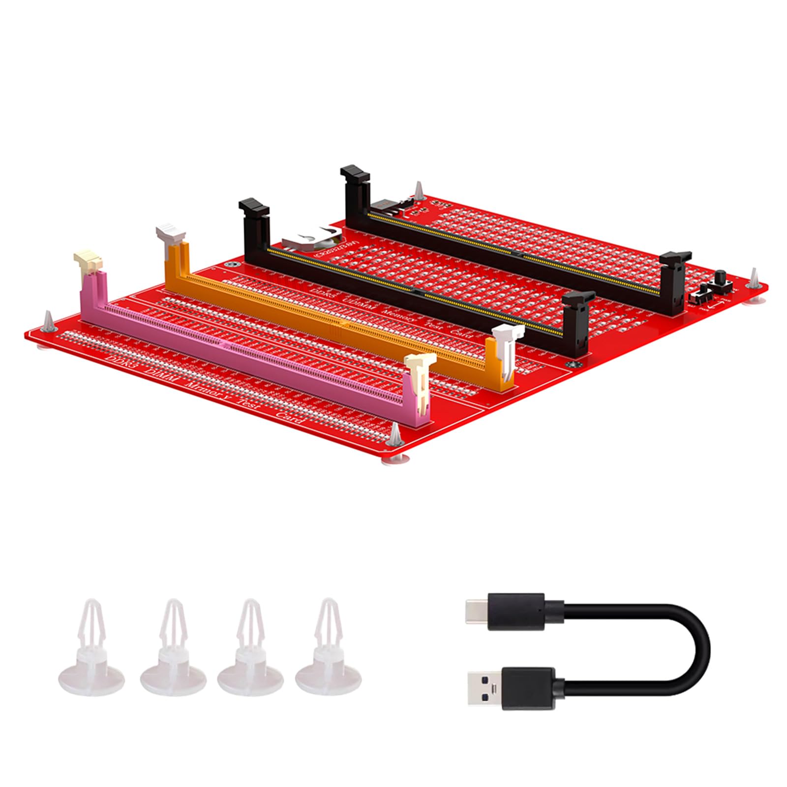 Tester di memoria DDR3/4/5 RDIMM/UDIMM con indicatori LED, pulsante di prova di alimentazione USB C, computer, modulo scheda di memoria DDR3/4/5, adattatore diagnostico
