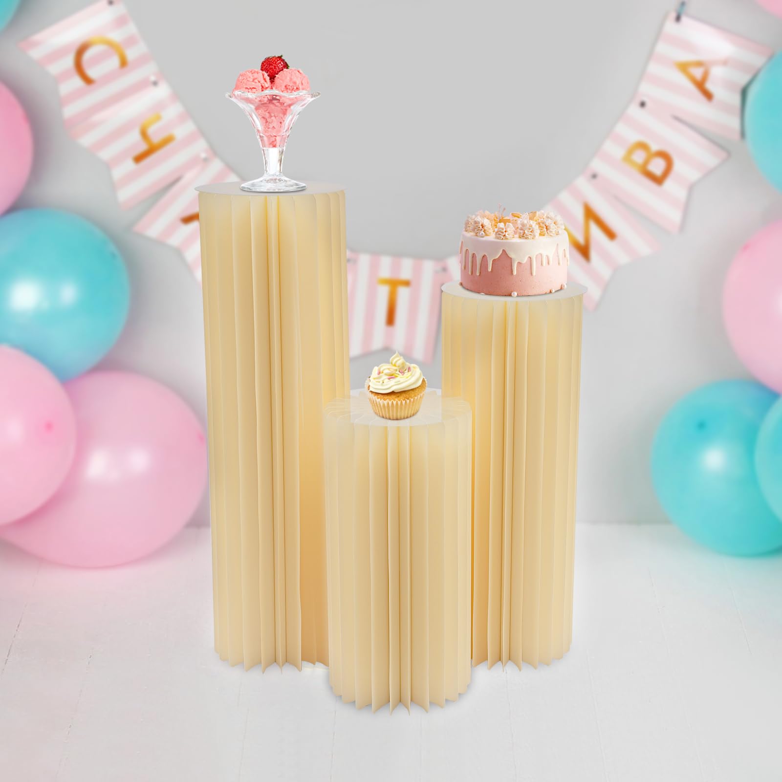 Colonna, pieghevole, in cartone, per matrimoni, feste, festival, 3 pezzi (1 x 60 + 80 + 100 cm)
