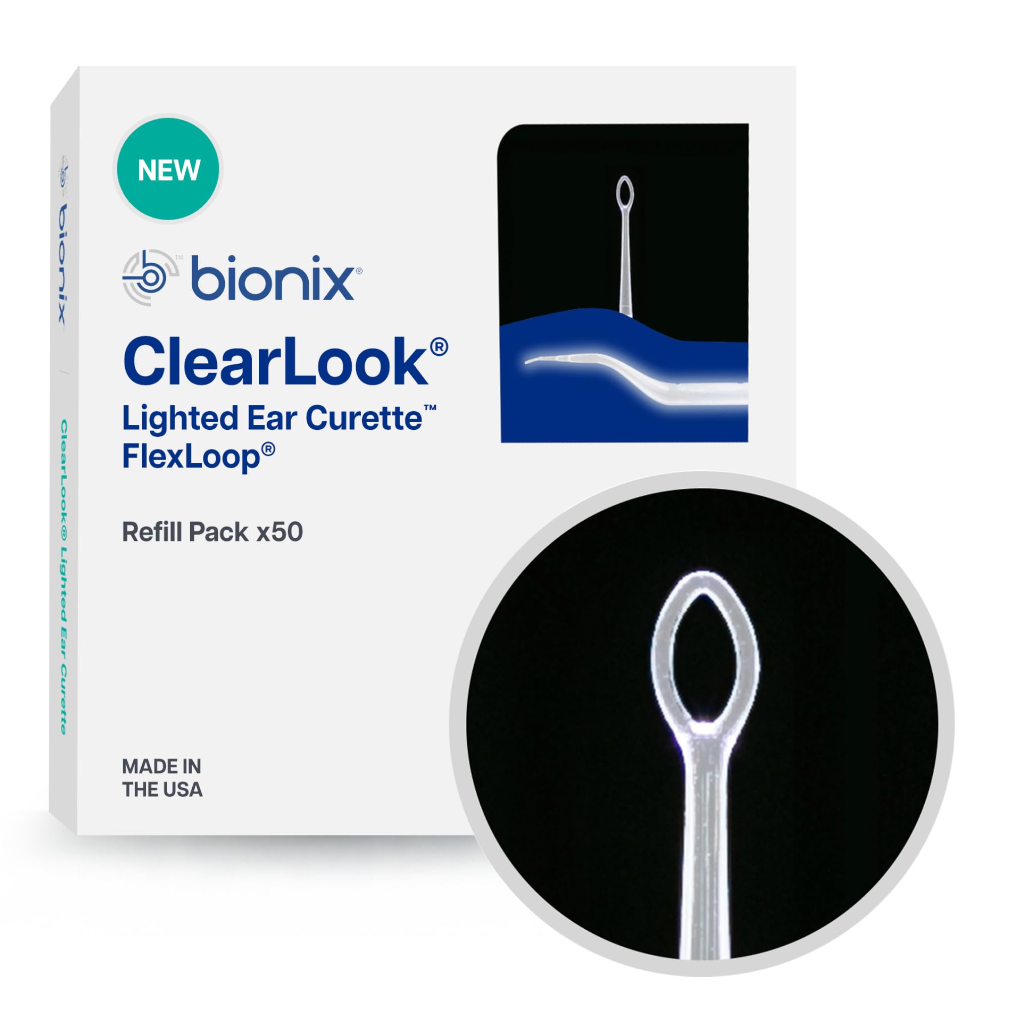 Bionix - ClearLook Lighted FlexLoop Ear Curette Refill Pack Safe Earwax Removal Tool Aids in Excess Cerumen Removal